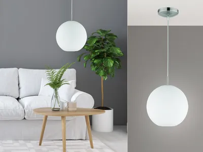 Produktbild von Runde Pendelleuchte dimmbar Ø25cm Opalglas in Weiß Hängeleuchte für Esszimmer