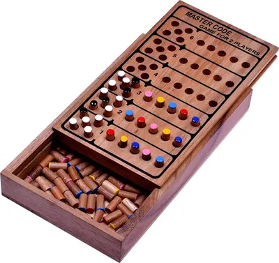 A wooden board game with pegs and holes, set against a white background.