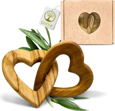 Produktbild von Verbundenes Herz aus Olivenholz – Symbol der Liebe und Verbundenheit (8cm)