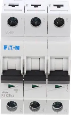 Zdjęcie produktu dla Wyłącznik nadprądowy 3P C 6A 6kA AC PL6-C6/3 286598 Eaton