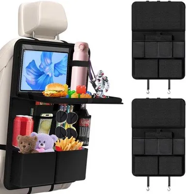 Produktbild von Famanu Auto-Organizer mit Rückenlehnenschutz - 2 Stück - mit Klapptisch und 8 Fächern