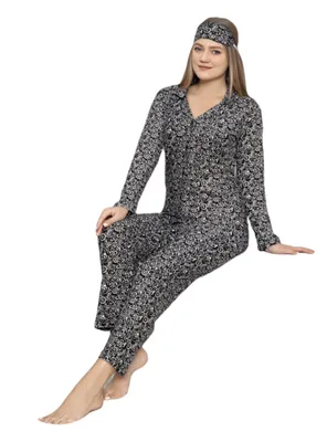 Produktbild von Damen Pyjama-Set Langarm Schlafanzug Nachtwäsche 2-teilig Schwarz Baumwolle 4610