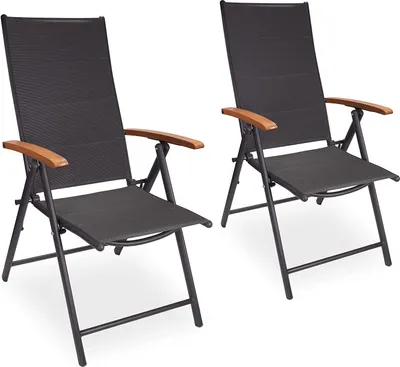 Produktbild von BRUBAKER 2er Set Gartenstühle Verona - Faltstühle klappbar- 7-Fach verstellbare Rückenlehnen - wetterfeste Klappstühle mit Polsterung und Holz Armlehnen - Anthrazit