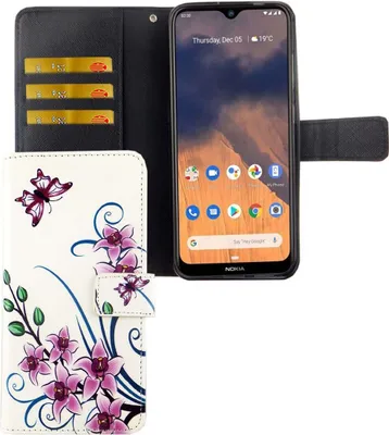 Zdjęcie produktu dla Nokia 2.3 etui na telefon komórkowy pokrowiec ochronny etui z klapką z miejscem na kartę kwiat lotosu