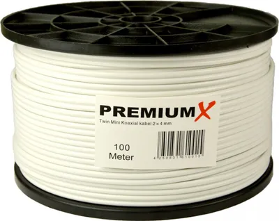 Produktbild von PremiumX 100m Sat Koaxial Kabel 90dB Twin Mini 2 x 4mm Weiß Antennenkabel 2-fach geschirmt