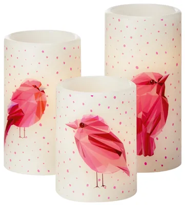 Produktbild von Northpoint LED Echtwachskerzen 3er-Set pinke Vögel mit Fernbedienung und Timerfunktion inkl. Batterien