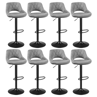 Produktbild von 8er Set Barhocker aus Samt - Barstuhl Tresenhocker Küchenstühle Chrom Hellgrau