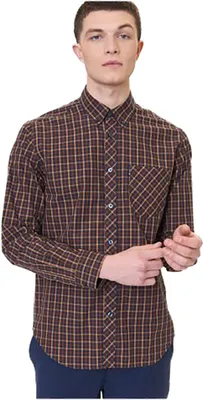 Zdjęcie produktu dla Koszulka z długim rękawem Ben Sherman Signature House Check, brązowa, rozmiar S, męska, brązowa, rozmiar S