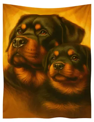 Zdjęcie produktu dla Kocik z mikropolaru 150 x 200 cm – rottweiler i szczeniak