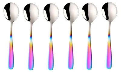 Image de Ensemble de cuillères en acier inoxydable, 6 pièces, 18/10, dégradé de couleurs arc-en-ciel, 17,5 cm