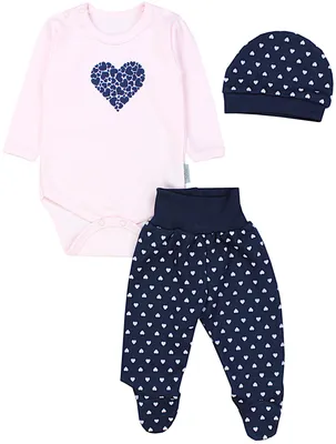 Produktbild von TupTam Baby Mädchen Jungen Bekleidungsset Langarmbody Hose Mütze mit Aufdruck Spruch 3 teilig, Farbe: Herzen Rosa Dunkelgrau, Größe: 56