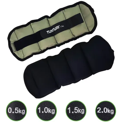 Produktbild von Tunturi Gewichtsmanschetten für Arme und Beine, 2er Set, 1,5 kg, Nylon, Schwarz/Grau, 38,5 x 14 x 3,5 cm, wassergeeignet, inkl. Trainings-App