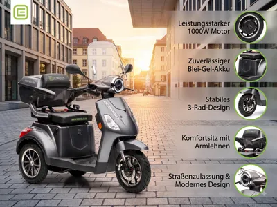 Produktbild von E-Seniorenmobil Denia, Blei-Akku, 3-Rad, 1000 Watt, Grau
