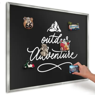 Produktbild von Magnettafel 80x60 cm in einem silbernen Rahmen - Magnetische Metalltafel, Magnetpinnwand zur Wandmontage für Wohnzimmer, Küche, Flur, Kinderzimmer und Büro - Outdoor-Abenteuer
