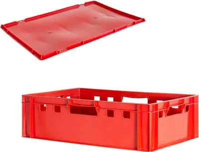 Produktbild von Fleischkiste E2 mit Deckeln Fleischkiste Rot Fleischerkiste Fleischkisten Kiste Fleischkiste Eurobox Lebensmittelecht 60 x 40 Metzgerkiste Auswahl Kingpower, Anzahl:1