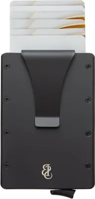 Productafbeelding van Famanu RFID-kaarthouder met geldclip - slanke aluminium houder - zwart - voor 6-7 kaarten - 10 x 6,6 x 0,9 cm