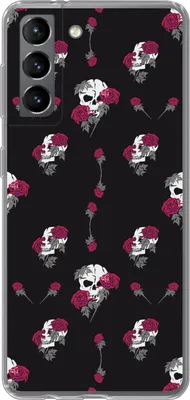 Produktbild von MuchoWow® Handyhülle Schutzhülle Hülle für Telefoonhoesje Samsung Galaxy S21 Mädchen - Totenkopf - Rosen - Muster - Mädchen - Kinder - Kinder - Mädchen Silikon Softcase Handy Hülle - Softcase