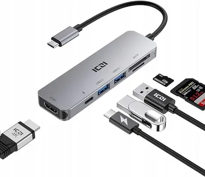 Produktbild von ICZI IZEC-TH08 USB-C Hub 6-in-1 Grau mit HDMI
