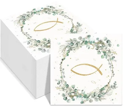 Image de Serviettes en papier - Motif vert eucalyptus - 33 × 33 cm - 80 pièces