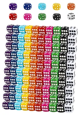 Productafbeelding van 100 stuks dobbelstenen, kleurrijke set, 16 mm, voor dobbelspellen