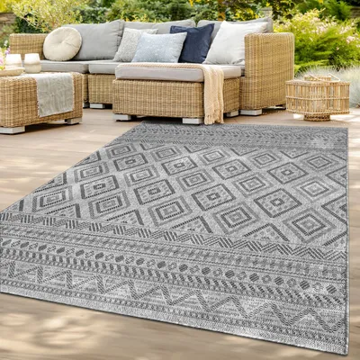 Produktbild von TT Home In-& Outdoor Teppich Wetterfest Balkon Küche Wohnzimmer Boho Rauten Design Größe 80x150 cm
