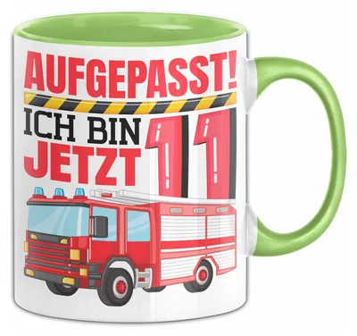 Produktbild von 11. Geburtstag Geschenk Tasse Becher Jungs Feuerwehr Aufgepasst Ich Bin Jetzt 11 (Grün)