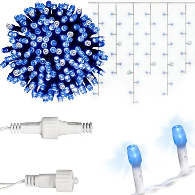 Zdjęcie produktu dla Sople 500 Led Kurtyna Lampki Zewnętrzne Ip44 Niebieska +Flash Zimny Biały 15 M