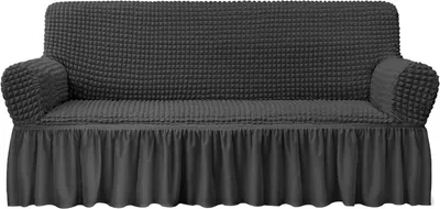 Produktbild von (3-Sitzer, dunkelgrau)Universal-Stretch-Sofa-Schonbezug mit Rock 1-teiliger Sofabezug