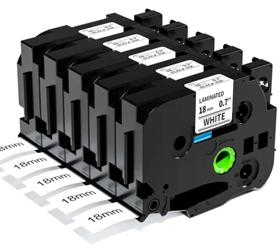 Produktbild von Kompatible TZe-241 Brother P touch Bänder 18 mm - Schwarz auf Weiß, 5 Stück