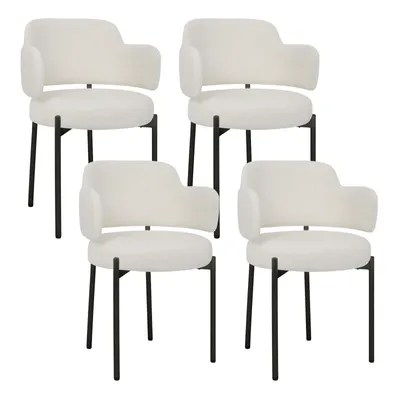 Productafbeelding van Puluomis eethoekstoelen, set van 4. Keukenstoelen, gestoffeerde stoelen met gebogen rugleuning en armleuningen, kleur: wit (bouclé)