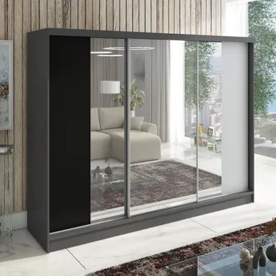 Produktbild von Schwebetürenschrank  VIDA   3-türiger Kleiderschrank mit 3 Spiegeln, 3 Schubladen und Kleiderstangen – Funktionalität und Eleganz!