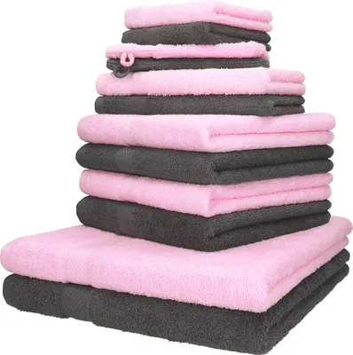 Produktbild von Betz 12er Handtuch-Set PALERMO 100% Baumwolle  Farbe: rose und anthrazit