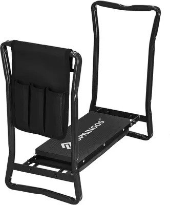 Produktbild von Gartehocker SPRINGOS 3-in-1 klappbarer Gartenhocker, Kniebank und Hocker mit Werkzeugtasche, ergonomischer Sitzfläche und Kniehalter für Gartenarbeite