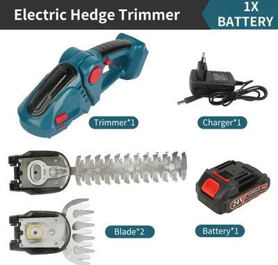 Image de Multitool de jardin 2-en-1 - Taille-haie et cisaille à gazon sans fil - 1 batterie incluse - Puissant - Bleu