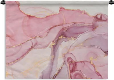 Produktbild von MuchoWow® Wandteppich Wandbehang Gold - Marmor - Rosa 120x90 cm Tapisserie Dekoration Wandtuch - Wohnen - Aufhänger für die Wand
