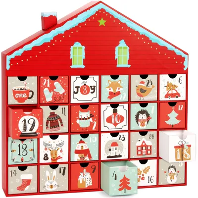 Adventskalender Weihnachtshaus 40,5 cm, 24 Türchen, Karton, Rot