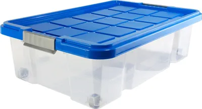 Produktbild von BigDean Unterbettbox mit Rollen 60x40x18 cm Box transparent, Deckel azurblau