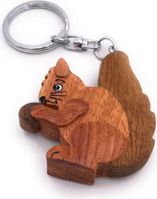 Image de Onwomania Porte-clés bois écureuil avec noix écureuil sauvage forêt pendentif breloque