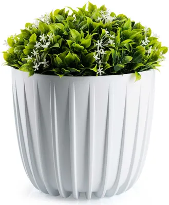 Image de HowHomely | Jardinière - Stripped - 24x21 cm - Blanc - Design moderne - Résistant aux intempéries et aux UV