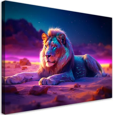 Produktbild von Leinwandbild Löwe Natur Tier Neon 120x80 Feeby Bunt bild für die wand bereit zum aufhängen