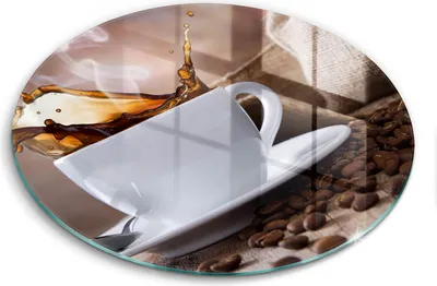 Produktbild von Glasschneideplatte - Herdabdeckplatte - fi30 cm -Schneidebrett - Spritzschutz - Tasse und Kaffeebohnen