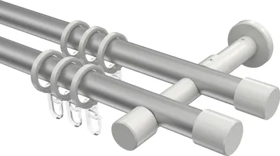 Produktbild von Interdeco Gardinenstange / Vorhangstange Silbergrau / Weiß, Typ Prestige Santo (Kappe), 20 mm Ø 2-läufig, 360 cm