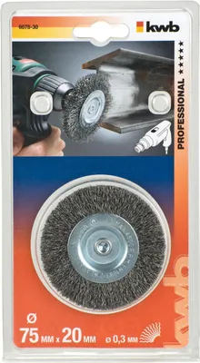 Obrázek produktu pro kwb 607830, Drátěný kotouč, 6 mm, 7,5 cm, 0,3 mm, Kov, Kámen, Kov