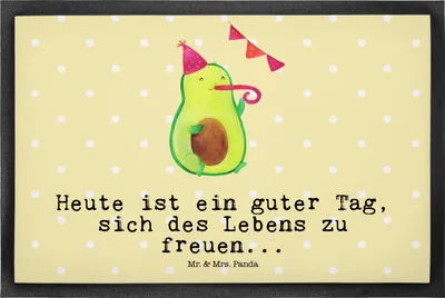 Produktbild von Mr. & Mrs. Panda fußmatte Avocado Party 50 x 75 cm - Gelb Pastell - Geschenk, Happy Birthday, Avocados, Geburtstag, Schmutzfangmatte, Gummimatte, Schmutzfänger
