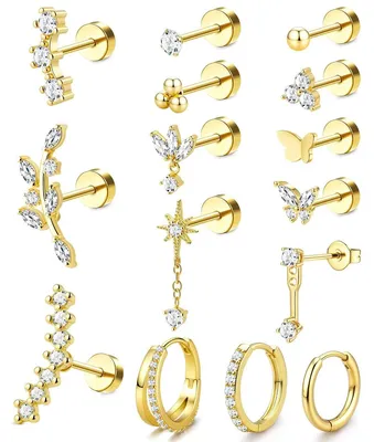 Productafbeelding van Oorbellen spiraal piercing - Chirurgisch staal - Set van 15 - Hypoallergeen