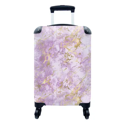 Produktbild von MuchoWow® Koffer Handgepäck Trolley Rollkoffer Kleine Reisekoffer mit 4 Rollen - Gold - Marmor - Muster - Lila - Cabin Size < 55x40x23 cm & 55x40x20 cm - Fotokoffer - Kabinenkoffer - Boardgepäck - Reise-Box - Reisekoffer - Reisegepäck - Koffer mit Bild - Trolley für Kinder