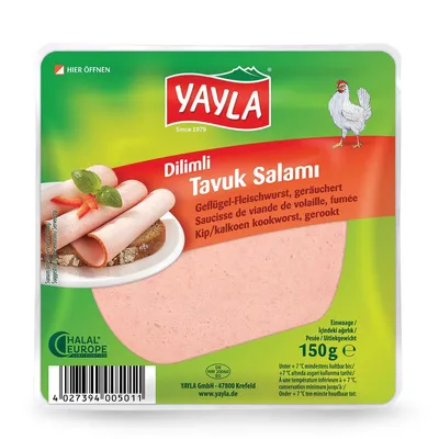 Produktbild von Yayla Geflügelsalami geräuchert – Halal, 150 g, fein geschnitten