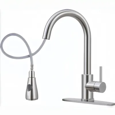 Produktbild von Küchenarmatur Edelstahlmaterial, Ausziehbar Wasserhahn, 360° Drehbar mit herunterziehbaren Sprühgeräten, 3 Modus Strahlarten, Küche Hochdruck Armatur