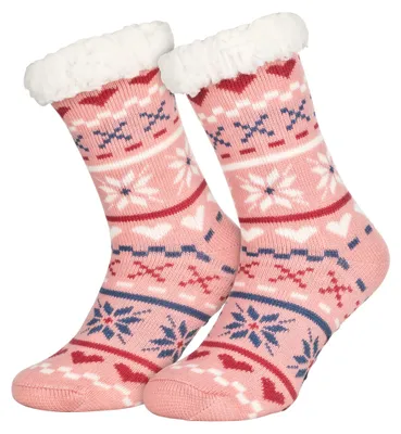 Tobeni 1 Paar Damen Homesocks Cosyshoe mit Anti-Rutsch Noppen Sohle Love Rosa