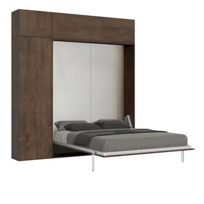 Image de ITAMOBY - Armoire lit queen size escamotable vertical 160 Kentaro avec meublier Noyer